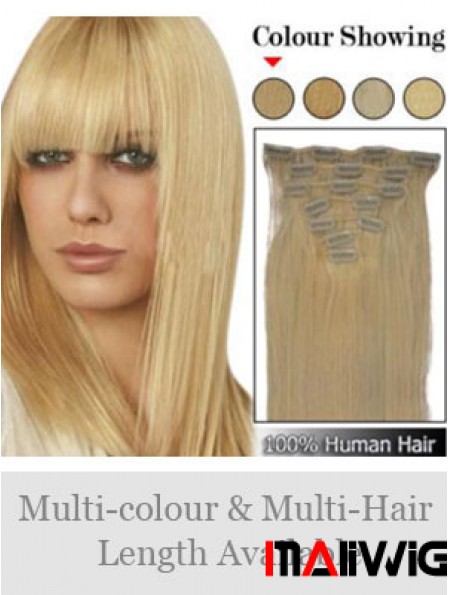 Trendy Blonde Straight Remy Human Hair Clip In Hair Extensions