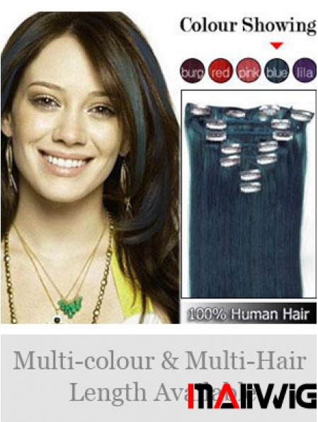 Clip In Human Hair Extensions Straight Style Black Color