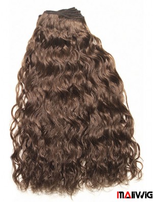 Curly Remy Human Hair Brown Top Weft Extensions