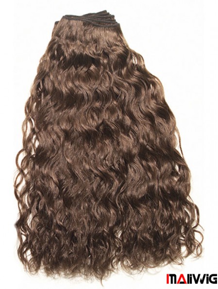 Curly Remy Human Hair Brown Top Weft Extensions