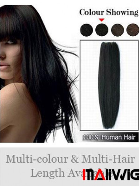 Straight Remy Human Hair Black Comfortable Weft Extensions