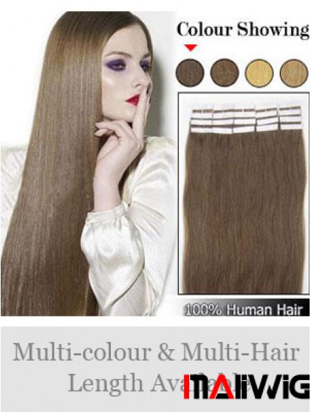 Brown Straight Convenient Remy Human Hair Tape In Hair Extensions