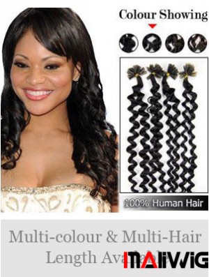 Black Curly Trendy Nail/U Tip Hair Extensions