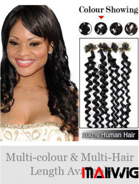 Black Curly Trendy Nail/U Tip Hair Extensions