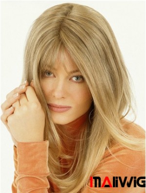 Human Hair Toppers Long Length Straight Style Blonde Color