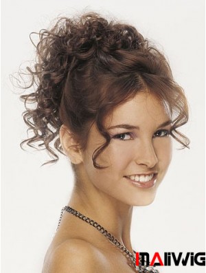 Clip On Hairpieces For Women Brown Color Curly Style With Synthetic