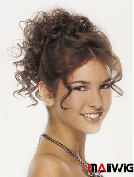 Clip On Hairpieces For Women Brown Color Curly Style With Synthetic