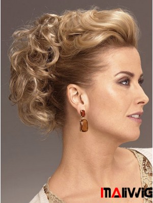 Clip On Hairpieces With Synthetic Blonde Color Short Length Curly Style